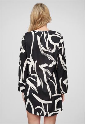 Dress with turn-up sleeves and V-neck All Over graphic print