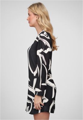 Dress with turn-up sleeves and V-neck All Over graphic print