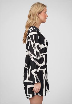 Dress with turn-up sleeves and V-neck All Over graphic print