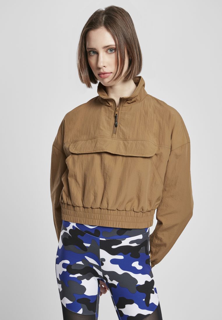 Cropped Crinkle Nylon Pull Over Jacket