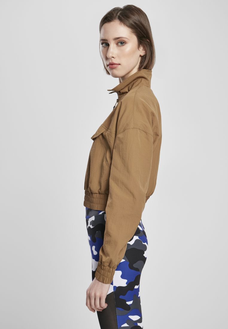 Cropped Crinkle Nylon Pull Over Jacket
