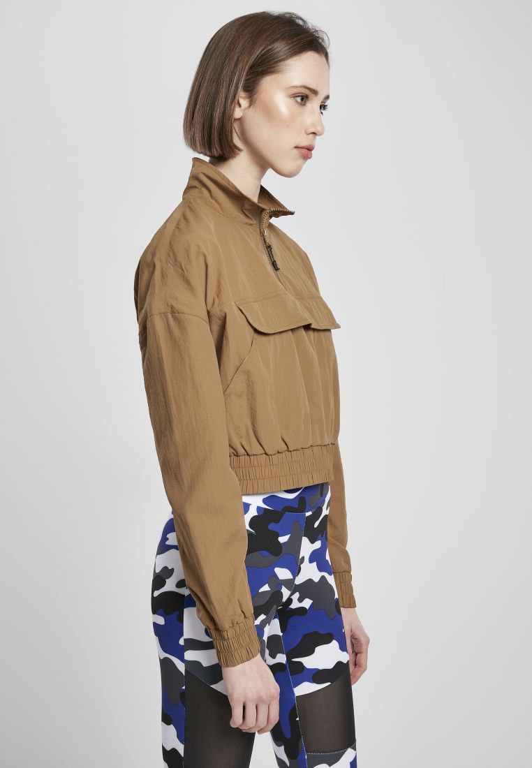 Cropped Crinkle Nylon Pull Over Jacket