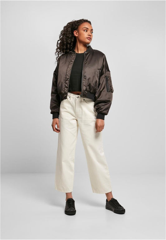 Short Oversized Satin Bomber Jacket