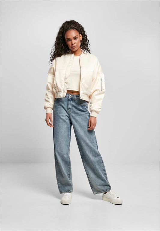 Short Oversized Satin Bomber Jacket