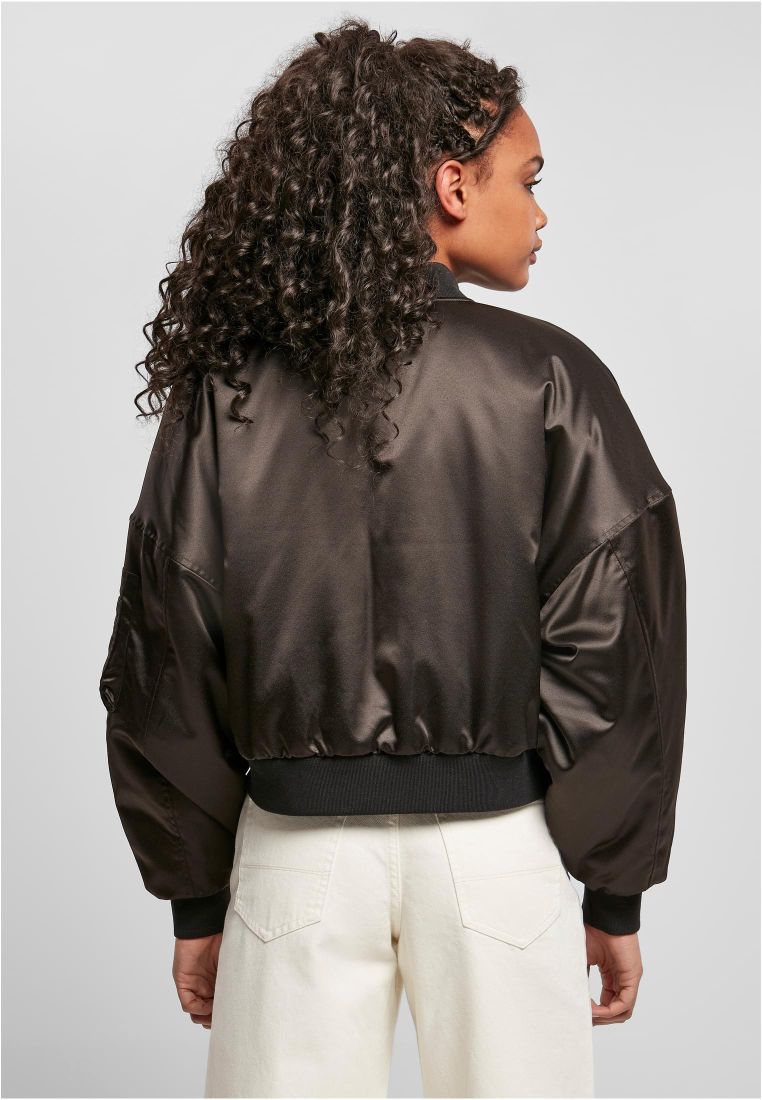 Short Oversized Satin Bomber Jacket