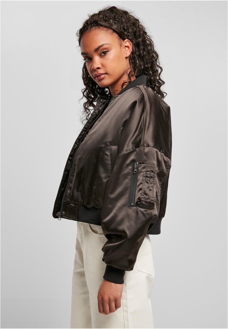 Short Oversized Satin Bomber Jacket