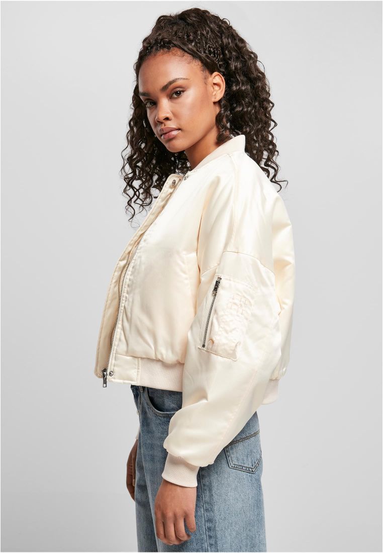 Short Oversized Satin Bomber Jacket