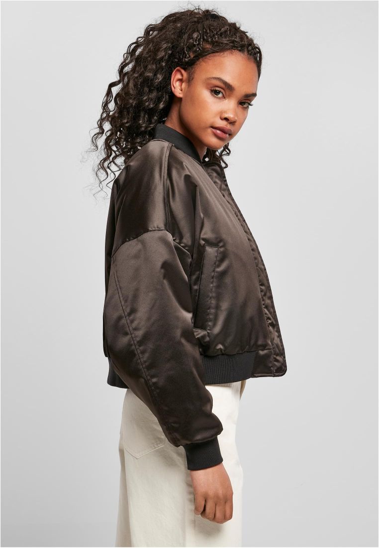 Short Oversized Satin Bomber Jacket