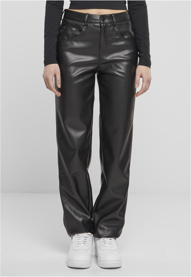 Straight Leg Synthetic Leather Pants