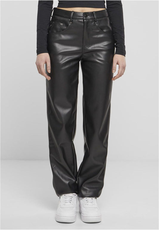 Straight Leg Synthetic Leather Pants