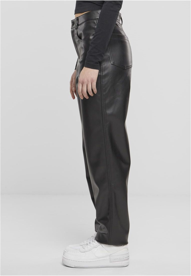 Straight Leg Synthetic Leather Pants