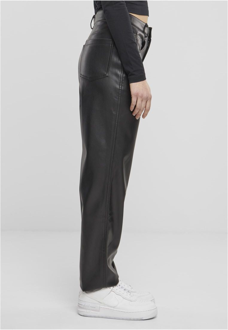 Straight Leg Synthetic Leather Pants